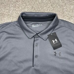 Under Armour Mens Tech Polo Shirt Gray Short Sleeve Loose Fit 2XL XXL NEWNWT